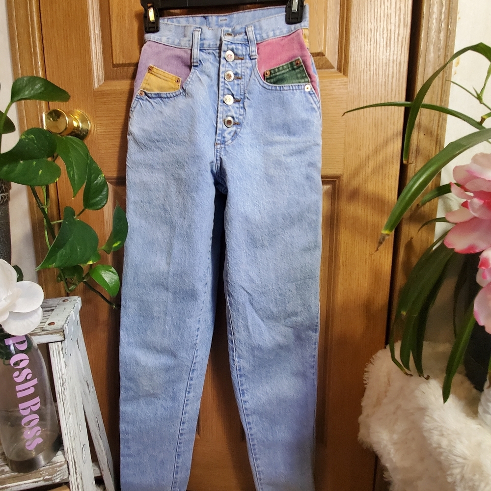 RARE Vtg 90s button fly high rise light wash jean